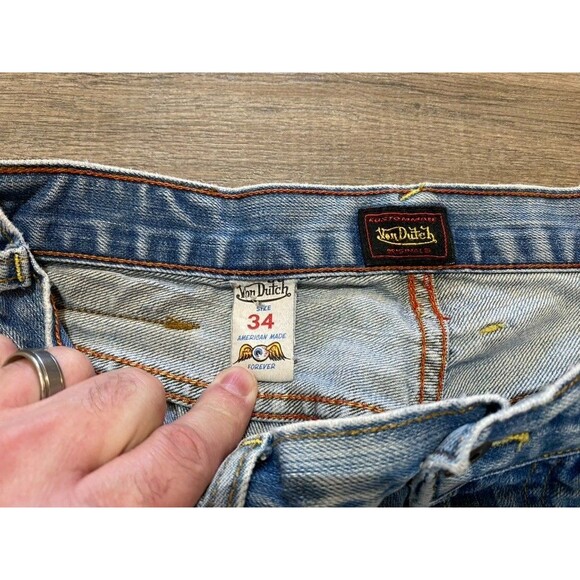 Von Dutch Jeans Mens 34 x 32 Blue Straight Leg Vintage USA Made Denim Flying Eye - Picture 4 of 13